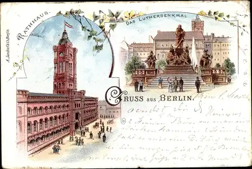 Litho Berlin Mitte, Rathaus, Lutherdenkmal