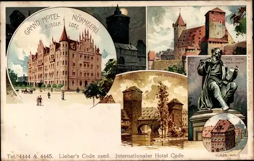 Litho Nürnberg in Mittelfranken Bayern, Grand Hotel, Henkersteg, Hans Sachs Monument, Dürerhaus