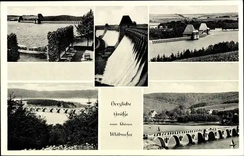 Ak Möhnesee in Westfalen, Möhnetalsperre, Sperrmauer, Delecker Brücke, Körbecker Brücke