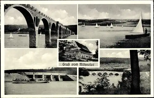 Ak Möhnesee in Westfalen, Möhnetalsperre, Sperrmauer, Delecker Brücke, Körbecker Brücke