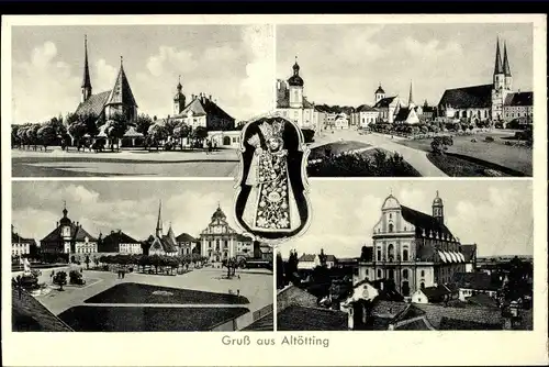 Ak Altötting in Oberbayern, Gnadenbild, Schloss, Kirche, Kapellplatz
