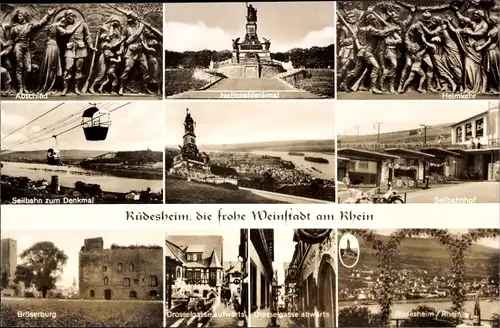 Ak Rüdesheim am Rhein, Nationaldenkmal, Bröserbrug, Seilbahn