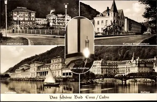 Ak Bad Ems an der Lahn, Albert Kurheim, Kurtheater, Kurhaus Westfalenheim