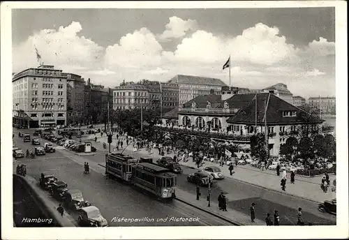 Ak Hamburg, Alsterpavillon, Alstereck, Straßenbahn