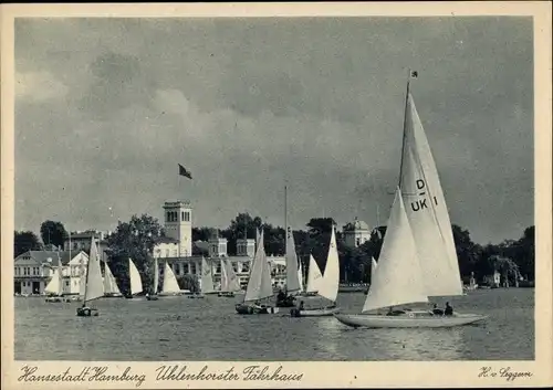 Ak Hamburg Nord Uhlenhorst, Uhlenhorster Fährhaus, Segelboote