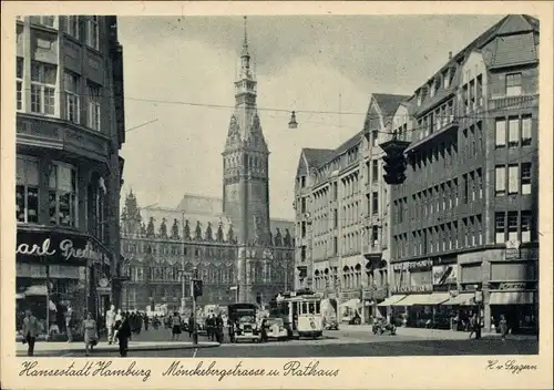 Ak Hamburg, Blick auf das Rathaus, Mönckebergstraße