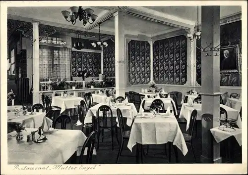 Ak Wiesbaden, Restaurant Mutter Engel, Innenansicht, Lampe, Langgasse 52