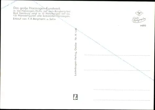 Ak Bad Harzburg am Harz, großes Harzsagen Kunstwerk i. d. Harzsagenhalle a. d. Burgberg