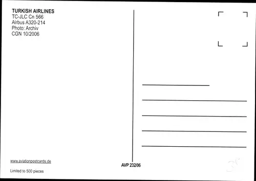 Ak Türkisches Passagierflugzeug, THY Turkish Airlines, Airbus A320-214