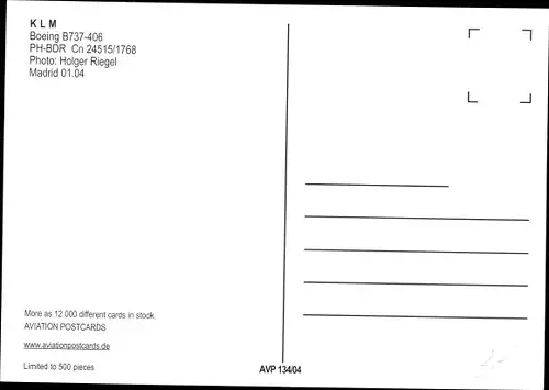 Ak Niederländisches Passagierflugzeug, KLM, Boeing B737-406