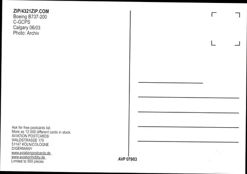 Ak Kanadisches Passagierflugzeug, ZIP Airlines, Boeing B737-200