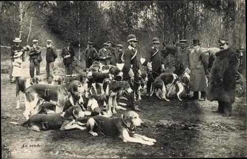 Ak Cernay Yvelines, Au rendez-vous, Jagdhunde, Waldpartie, Vor dem Jagdbeginn