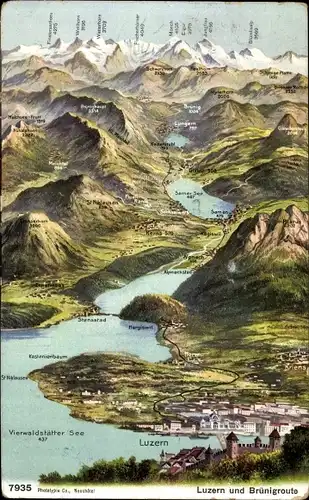 Landkarten Ak Luzern Stadt Schweiz, Brünigroute, Vierwaldstätter See