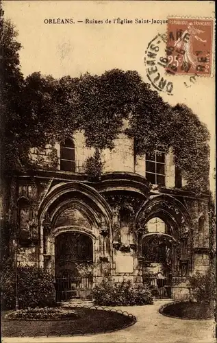 Ak Orléans Loiret, Ruines de l'Eglise Saint Jacques