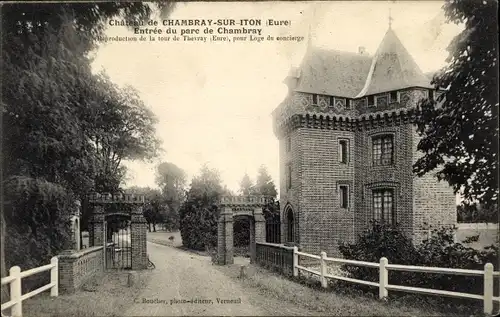 Ak Chambray sur Iton Eure, Le Chateau, Entree du parc de Chambray