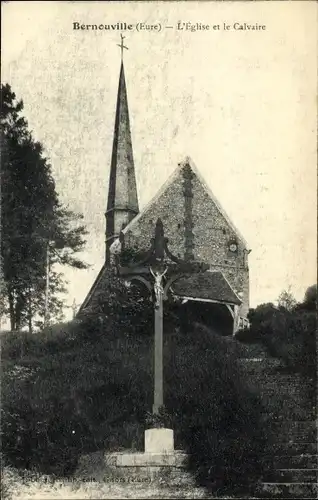 Ak Bernouville Eure, L'Eglise, Le Calvaire