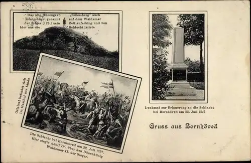 Ak Bornhöved in Schleswig Holstein, Schlacht bei Bornhöved 1227, Denkmal, Adolf IV., Waldemar II.