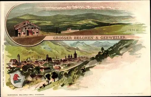 Künstler Litho Greiner, K., Guebwiller Gebweiler Elsaß Elsass Haut Rhin, Großer Belchen, Wappen