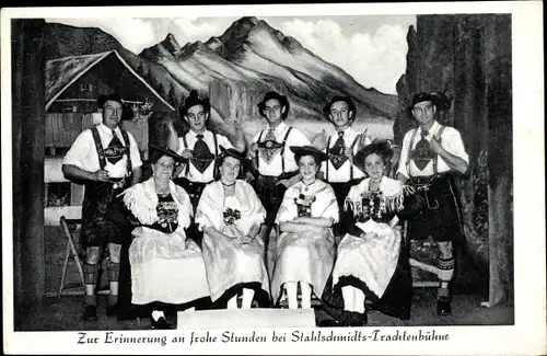 Ak Stahlschmidts Trachtenbühne, Männer und Frauen in bayerischer Tracht, Gruppenbild