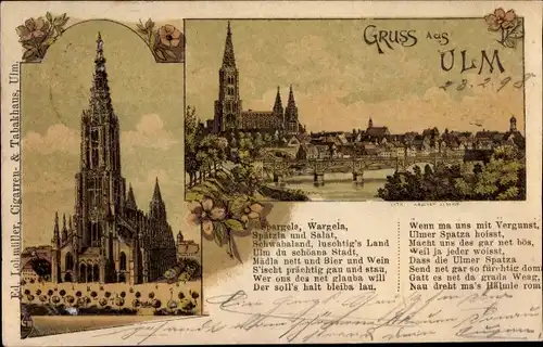 Litho Ulm in Schwaben, Verszeilen, Panorama, Münster