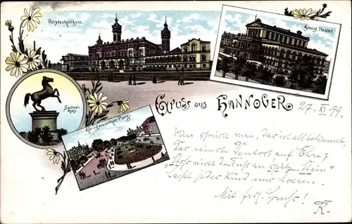 Litho Hannover in Niedersachsen, Polytechnikum, Kgl. Theater, Sachsen Rosse, Königsworther Platz