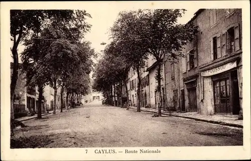 Ak Caylus Tarn et Garonne, Route Nationale, Poussou magasin