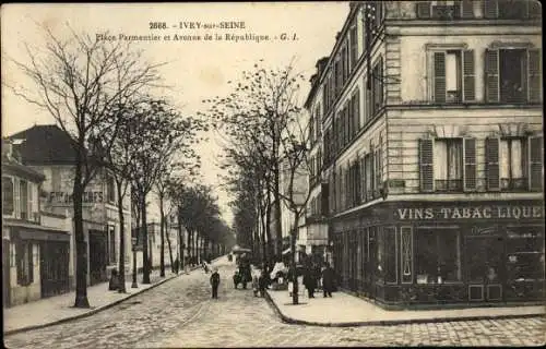 Ak Ivry sur Seine Val de Marne, Place Parmentier et Avenue de la République