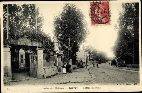 Ak Olivet Loiret, Entrée du Pont, Café, Restaurant