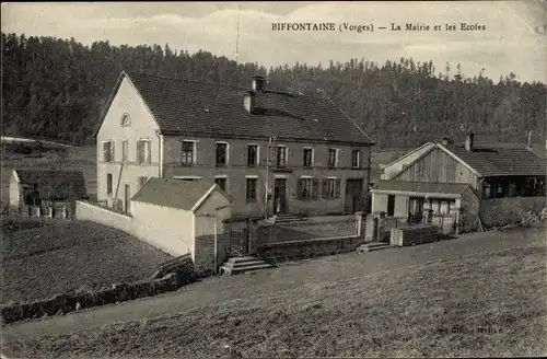 Ak Biffontaine Vosges, La Mairie et les Ecoles