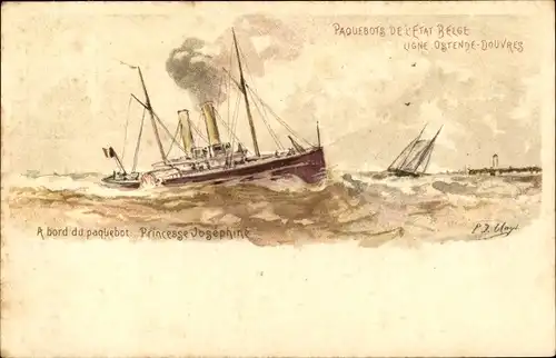 Ganzsachen Litho Fährschiff Princesse Josephine, Linie Ostende Dover