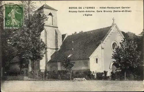 Ak Boussy Saint Antoine Essonne, Hotel Restaurant Garnier, Gare, L'Eglise