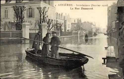 Ak Asnières sur Seine Hauts-de-Seine, Inondations Janvier 1910, la Rue Dussourd, Hochwasser