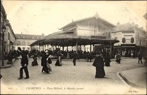 Ak Chartres Eure et Loir, Place Billard, Le Marche couvert