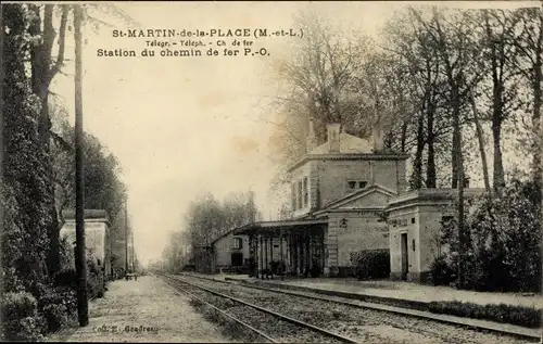 Ak Saint Martin de la Place Maine et Loire, Station de chemin de fer