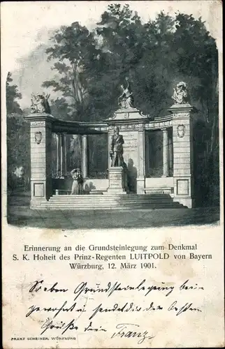 Künstler Ak Würzburg am Main Unterfranken, Denkmal Luitpold's von Bayern