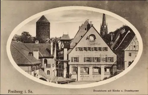 Passepartout Ak Freiberg in Sachsen, Donatsturm, Kirche, Donatsgasse