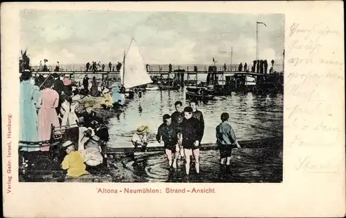 Ak Hamburg Altona Neumühlen, Strandpartie, Kinder, Segelboot