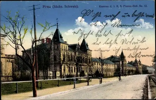 Ak Pirna an der Elbe, Kaserne des 1 K. S. Pionier Batl. Nr. 12