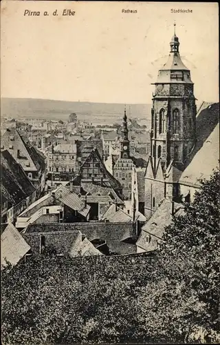 Ak Pirna an der Elbe, Rathaus, Stadtkirche