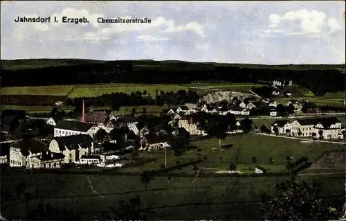 Ak Jahnsdorf im Erzgebirge, Chemnitzerstraße, Blick auf den Ort