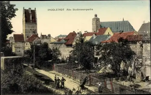 Ak Ingolstadt an der Donau Oberbayern, Alte Stadtmauerpartie