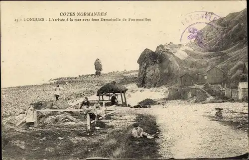 Ak Longues Calvados, L'arrivee a la mer avec feue Demoiselle de Fontenailles