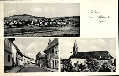 Ak Ober Abtsteinach Odenwald Hessen, Panorama vom Ort, Strassenansicht, Kirche