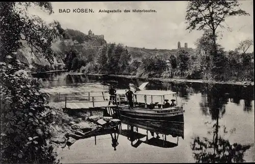 Ak Bad Kösen Naumburg an der Saale, Anlegestelle des Motorbootes