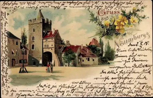 Litho Naumburg an der Saale, Marienthor, Blumen