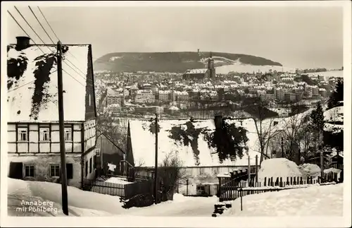 Ak Annaberg Buchholz Erzgebirge, Stadt und Kirche im Winter, Pöhlberg