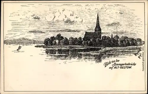Künstler Ak G.M., Geltow Schwielowsee, Panorama v. d. Baumgartenbrücke
