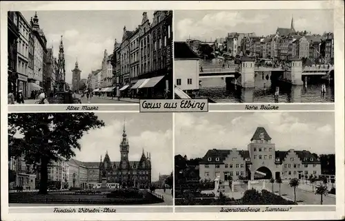 Ak Elbląg Elbing Westpreußen, Markt, Friedrich Wilhelm Platz, Hohe Brücke, Jugendherberge Turmhaus