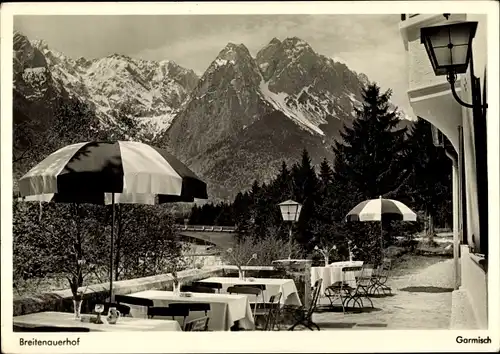 Ak Garmisch Partenkirchen in Oberbayern, Breitenauerhof, Terrasse, Gebirge