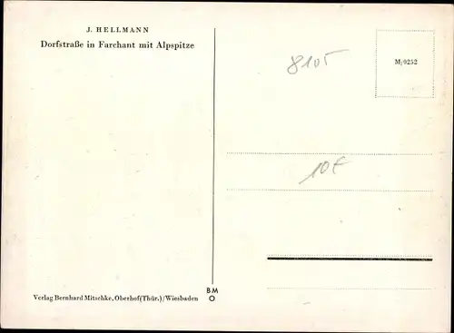 Künstler Ak Hellmann, J., Farchant Oberbayern, Dorfstraße mit Alpspitze